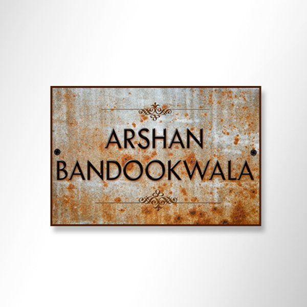 Printed Metal Name Plate - Rustic Look - Name Plate Design for Home