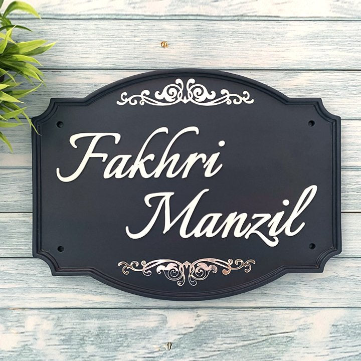 Rustic Blue Teak Wood Name Plate