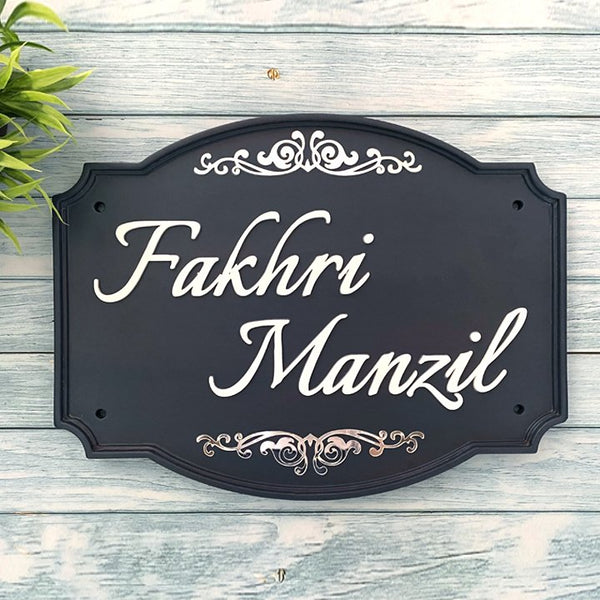 Rustic Blue Teak Wood Name Plate