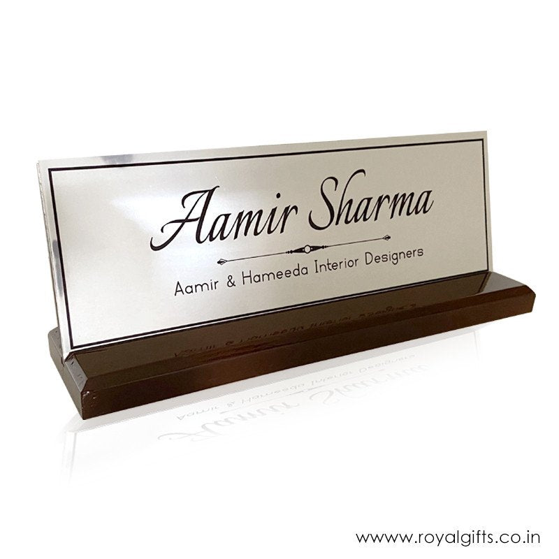 Silver Mirror Desk Name Plate - Corporate Office Nameplates