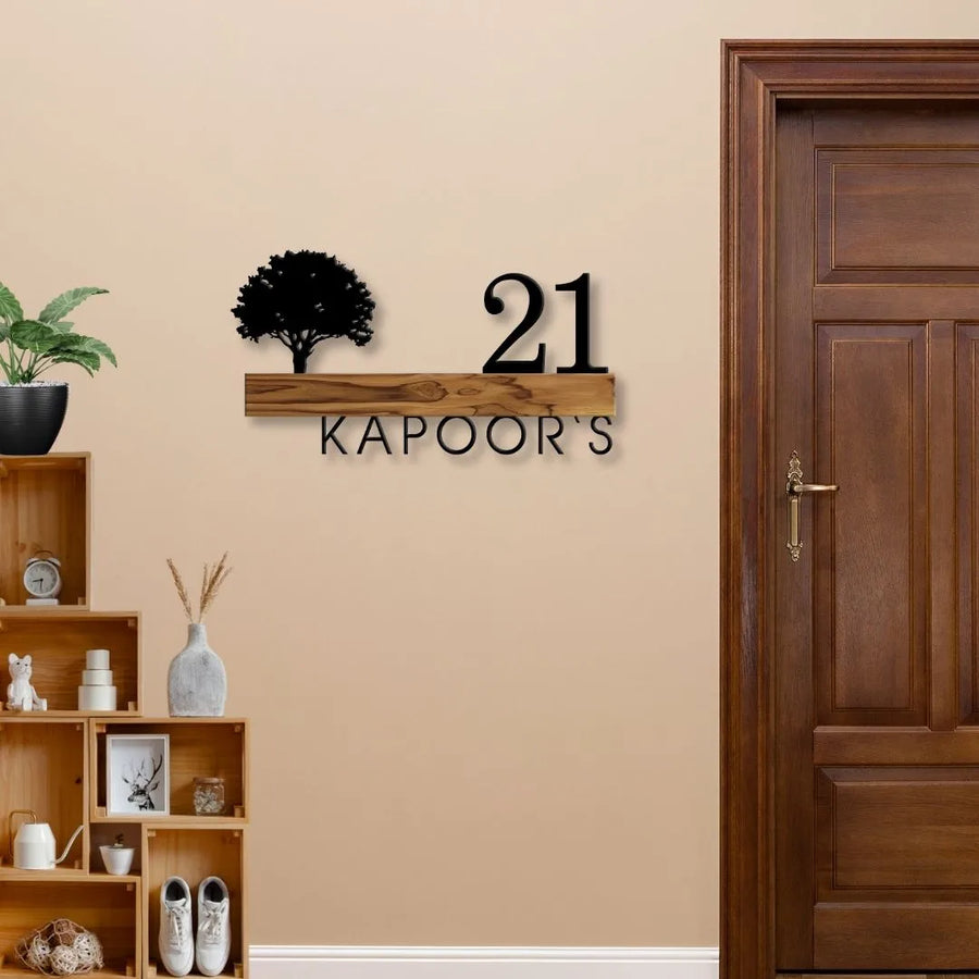 Modernistic MS & Teak Wood Fusion Nameplate