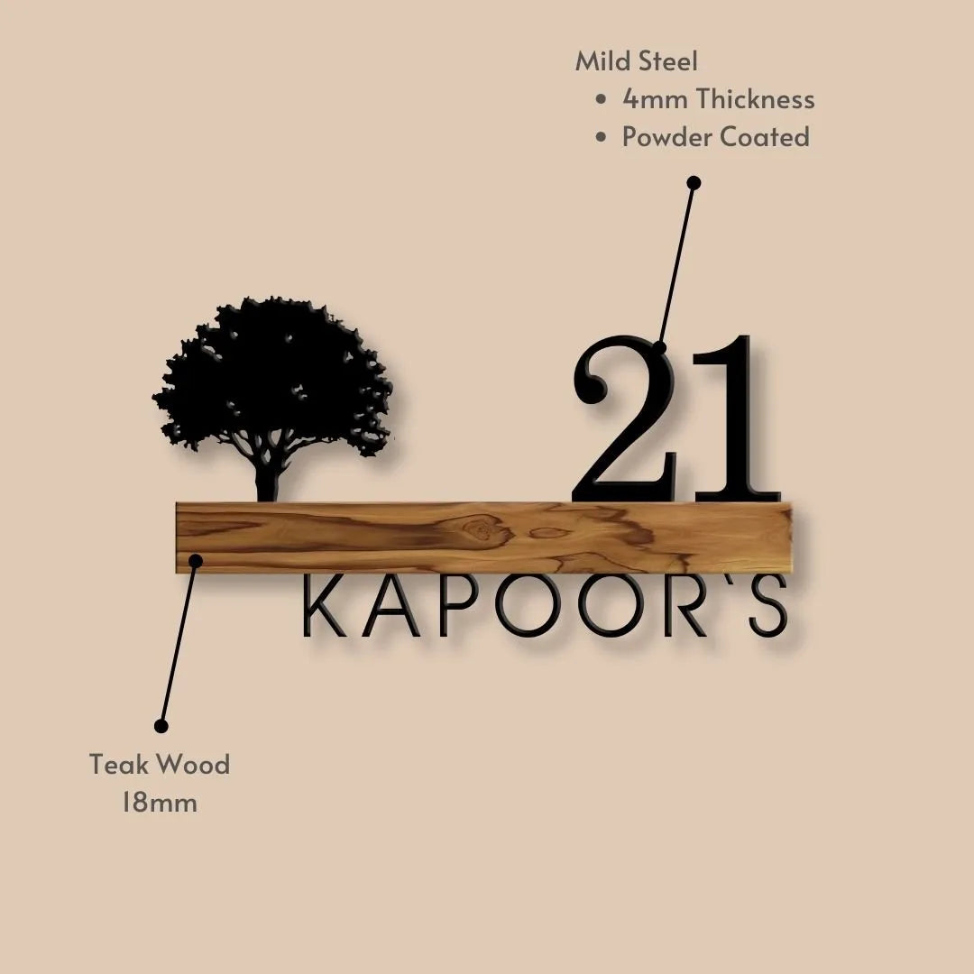 Modernistic MS & Teak Wood Fusion Nameplate