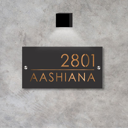 Grey Gunmetal Name Plate with Copper Finish - Home Name Plate Design