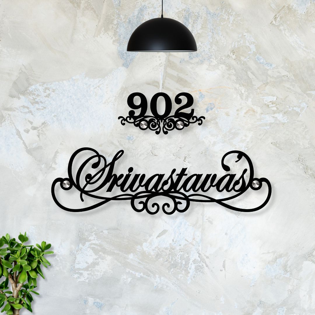 Elegant Black Mild Steel Name & Number Plate - Home Name Plate Design