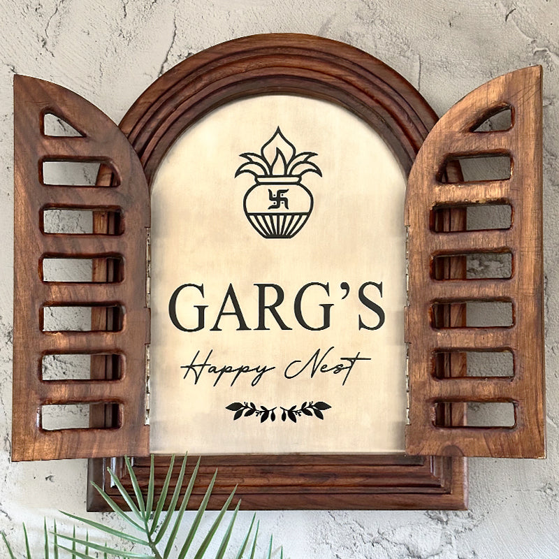 Teak Wood Jharokha Nameplate