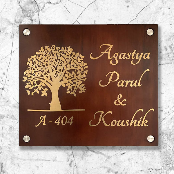 Teak Wood Mahogany Name Plate