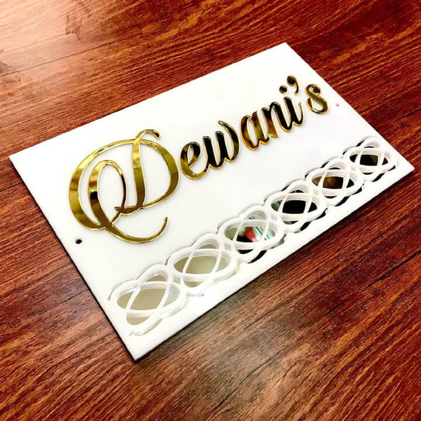 White Acrylic Mirror Designer Name Plate - Home Name Plate Design