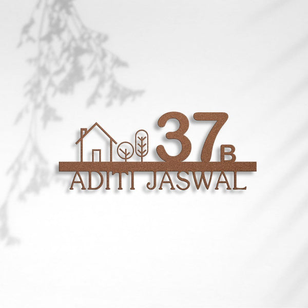Minimalist modern house name plate design in black matte mild steel