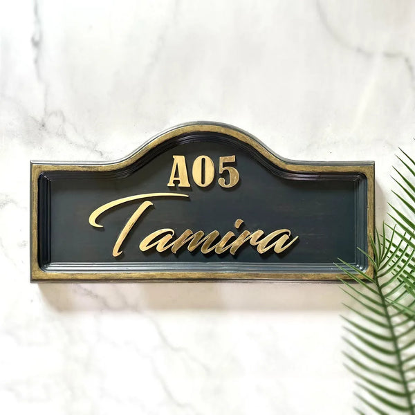 Vintage Navy Wooden Name Plate For Bungalow