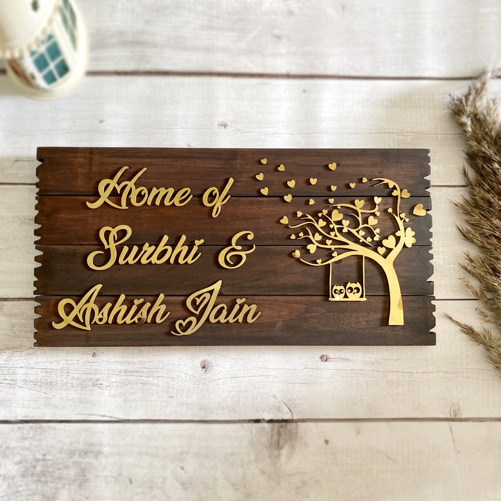 Rustic Wooden Plank Couple Name Plate