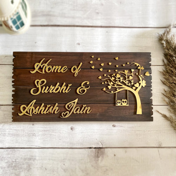 Rustic Wooden Plank Couple Name Plate