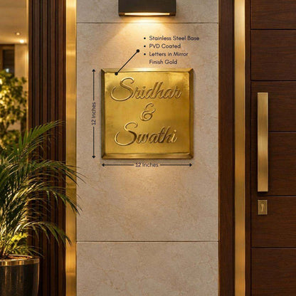Luxury gold PVD coated stainless steel nameplate with 3D letters