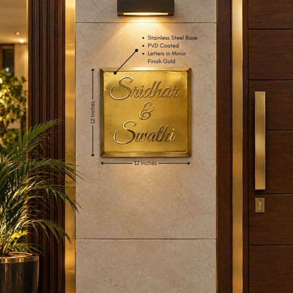 Luxury gold PVD coated stainless steel nameplate with 3D letters