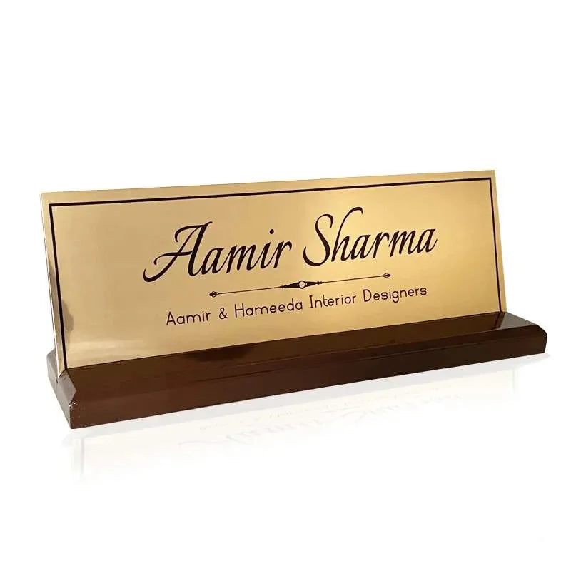 Golden Mirror Desk Name Plate - Corporate Office Nameplates