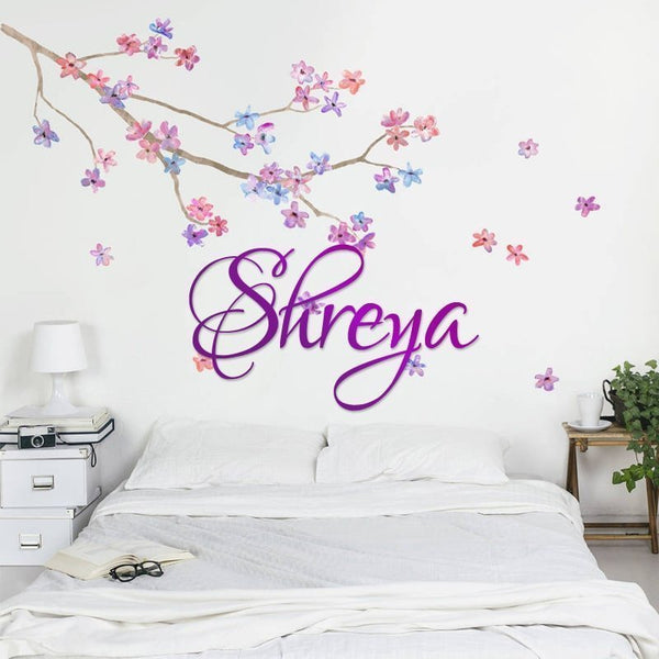 Purple Acrylic Wall Name Decal- Cursive Font - Customized Gifts Online