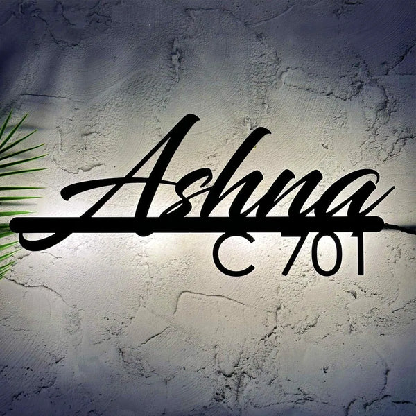 Stygian Mild Steel LED Name Plate for Home